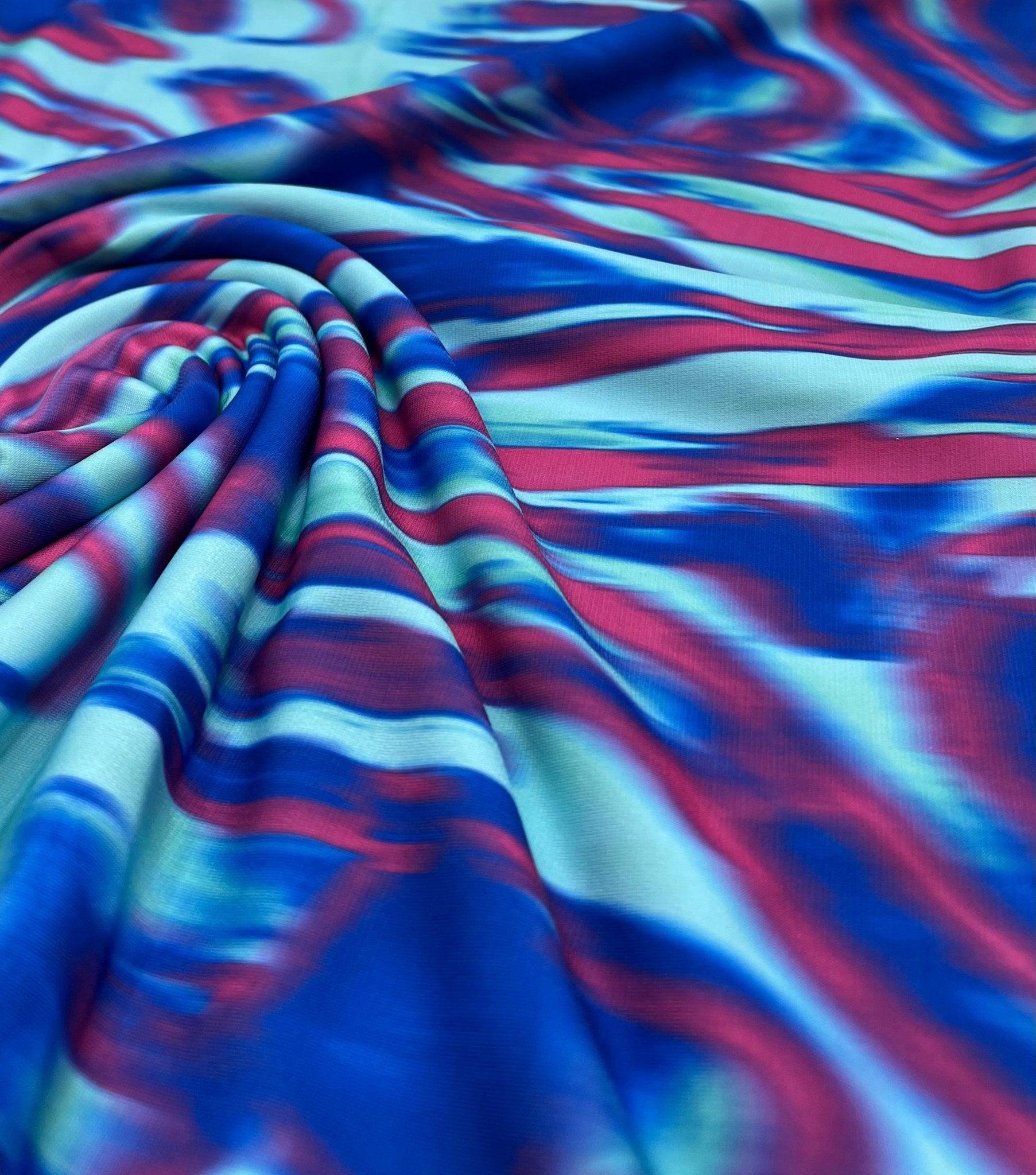 Blue Pink Mix Print ITY Fabric 2 Way Stretch - T9 Fabrics